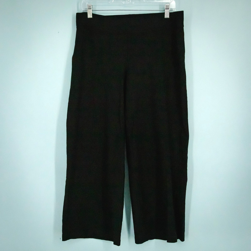 Eileen Fisher Size Small S Black Pull On Wide Leg Crop Crepe Viscose Knit Pants